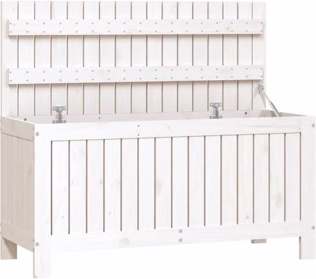 Berkfield Home Garden Storage Box in White Solid Pine Wood, W/D/H: 108 x 42.5 x 54 cm