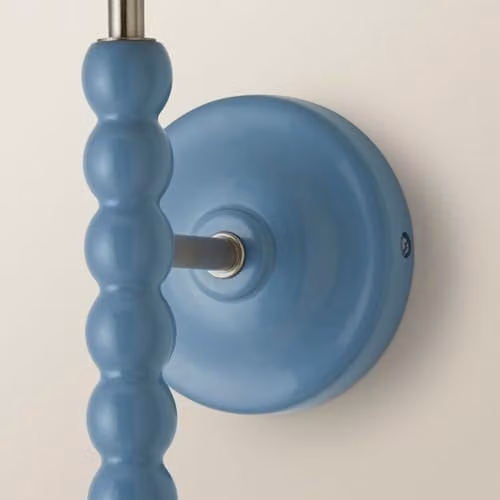 ValueLights Bobbin Pair of Blue Wall Lights with Fabric Shades – 2
