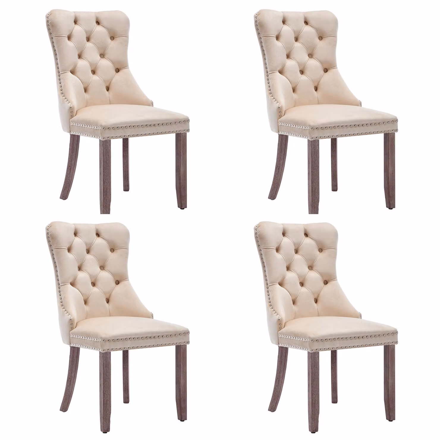 Aosom.UK Set of 4 Beige Velvet Upholstered Dining Chairs with Button Tufted Back and Brushed Wood Legs, W/D/H: 64 x 50 x 96 cm – 2