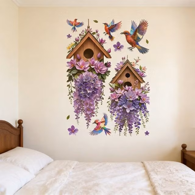 KDMK Multicolour 3D Floral and Bird Adhesive Wall Sticker for Nature-Inspired Decor