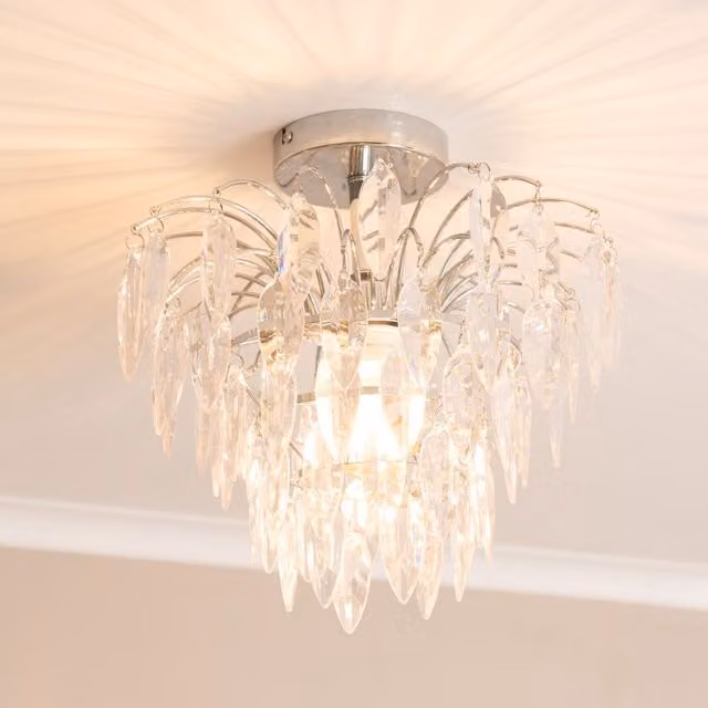 ValueLights Emma Acrylic Waterfall Jewel Droplet Pendant Ceiling Light in Silver