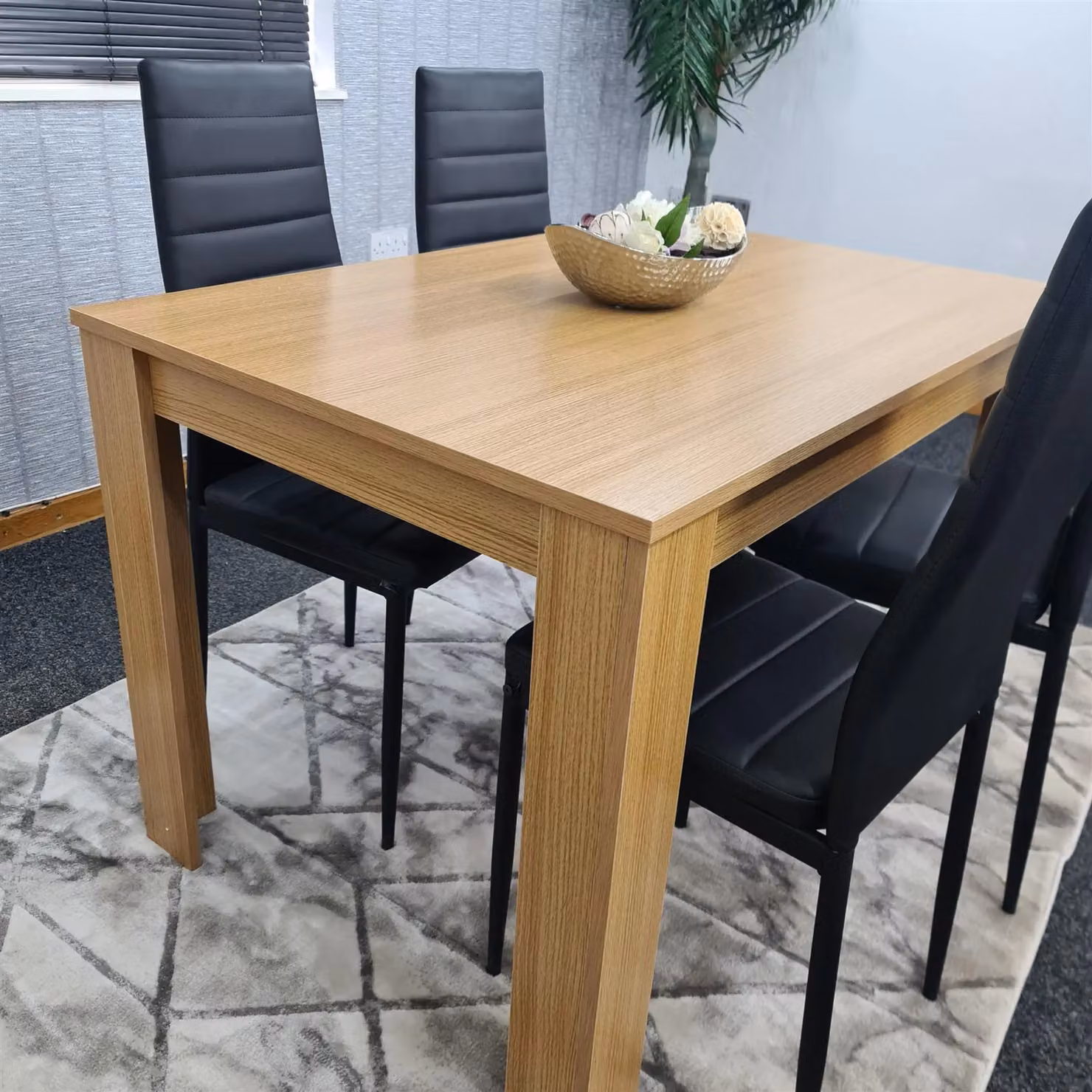 Kosy Koala Oak Effect Dining Table Set with 4 Black Faux Leather Chairs in Brown – 6