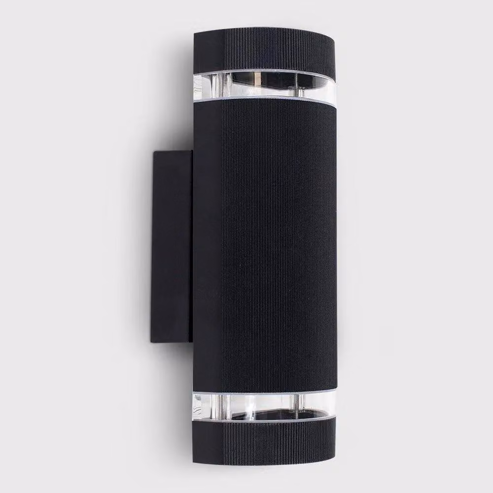 MiniSun Modern Black Aluminium Curved Outdoor IP54 Rated Ribbed Glass Shade Wall Light Fitting – 2