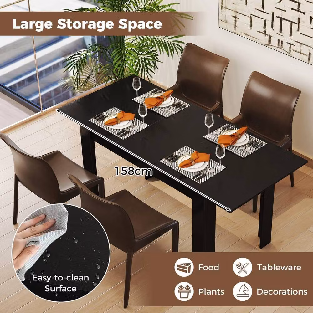 Kelvenix Modern Extendable Rectangular Dining Table in Black, W/D/H: 110 x 70 x 76 cm – 3