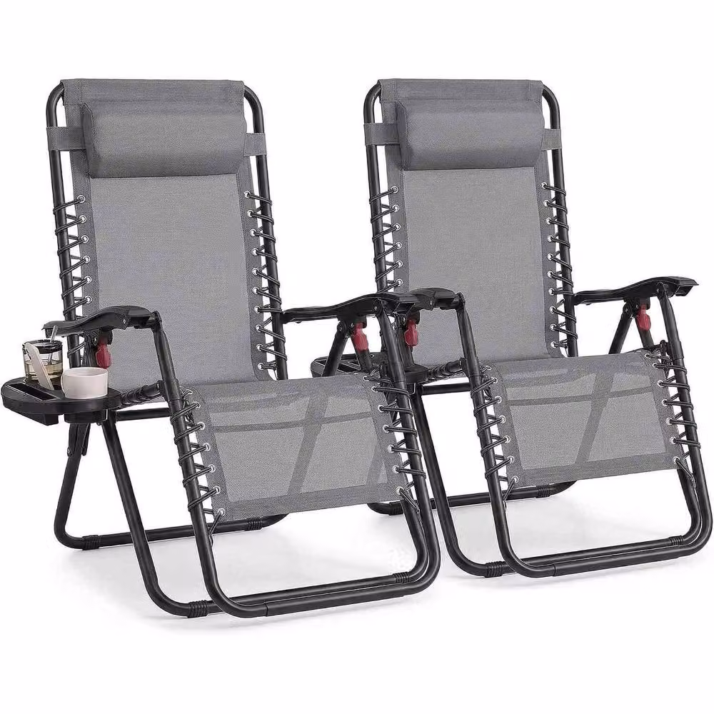 The Bazaarist Set of 2 Zero Gravity Sun Loungers in Grey Textilene – 2
