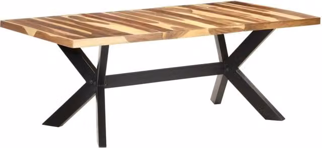 Berkfield Home Rectangular Solid Wood Dining Table in Brown with X-Frame Legs, W: 200 cm, D: 100 cm, H: 75 cm – 1