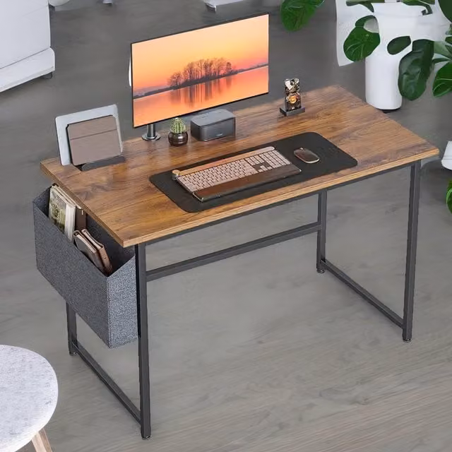 Rafaelo Mobilia Industrial Computer Desk with Storage Bag in Brown