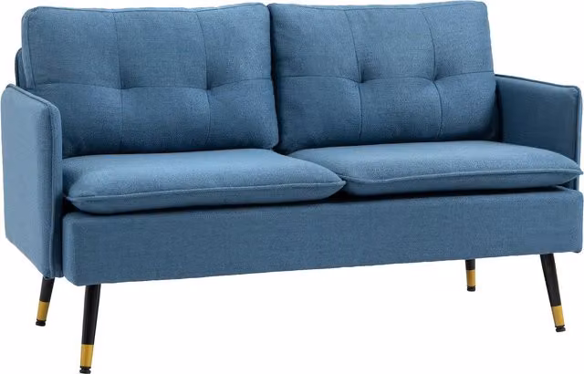 HOMCOM 2 Seater Fabric Sofa in Dark Blue with Button Tufting and Scatter Cushions – 1