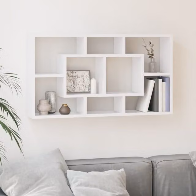 Berkfield Home Wall Mounted Cube Display Shelf with 8 Compartments in High Gloss White
