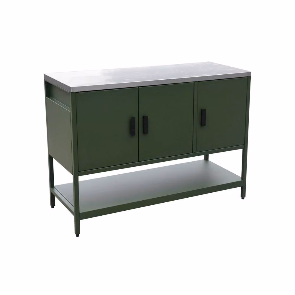 sweeek Outdoor Steel Kitchen Base Unit with 3 Doors and 1 Shelf, Green, W: 120 cm – 2