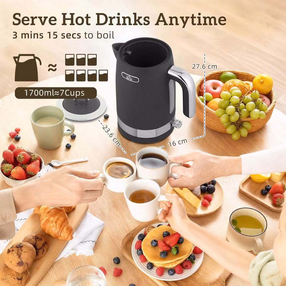 HOMCOM 3000W Rapid Boil Kettle and Toaster Set with Otter Thermostat in Black – 3