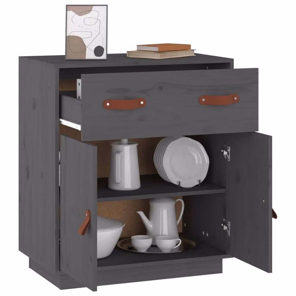 Berkfield Home Grey Solid Wood Pine Sideboard W/D/H: 65.5 x 40 x 75 cm – 5