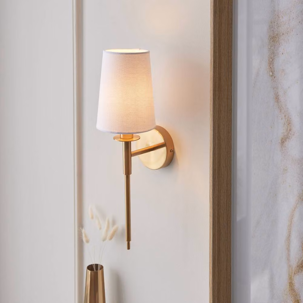 Netlighting Florence Wall Lamp in Vintage Brass and White Fabric with 6W LED E14 – 2