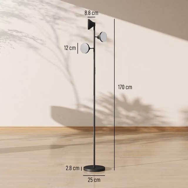 HOMCOM RGB Floor Lamp with 3 Rotatable Heads in Black