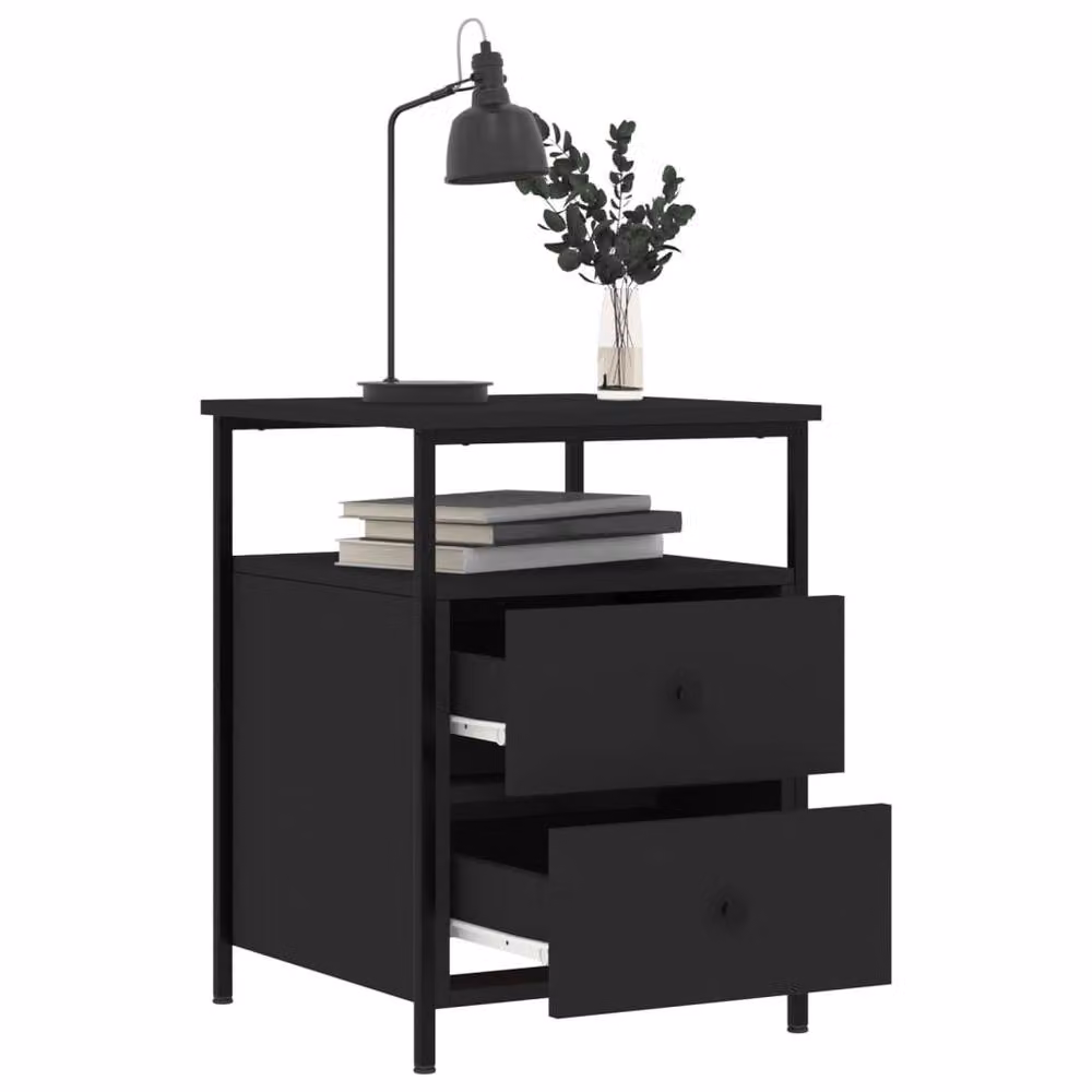 Berkfield Home Set of 2 Durable Black Bedside Cabinets, W/D/H: 44 x 45 x 60 cm – 3