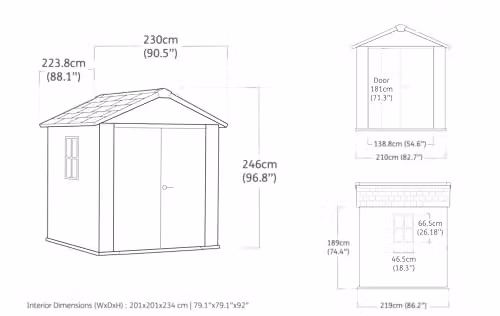 Keter Newton 757 Garden Shed with Double Doors and Lock, Grey, W: 223.8 cm, D: 230 cm, H: 246 cm – 2