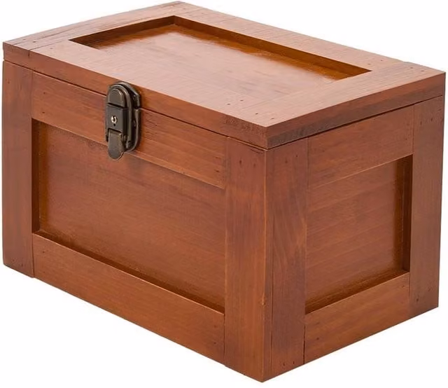 KORVIXA Wooden Storage Box with Lid, Vintage Letters, Brown, Width: 90 cm
