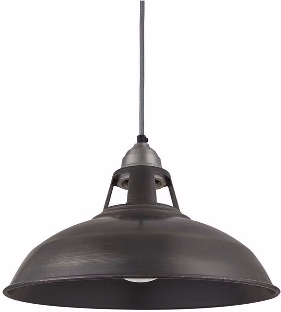 Industville Old Factory Slotted Pendant Light in Pewter and Dark Grey, Diameter: 38.1 cm