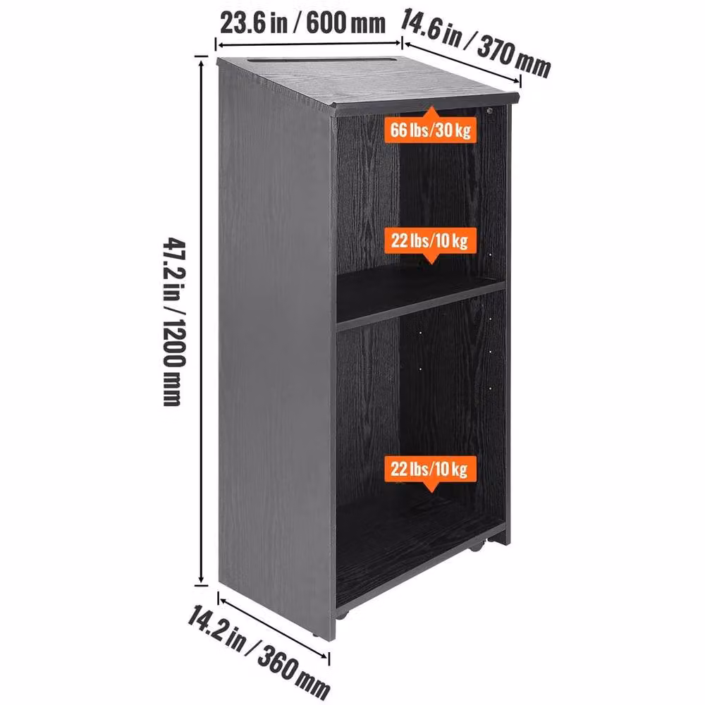 EONLION Podium Stand with Rolling Wheels and Storage Shelves in Black – 2