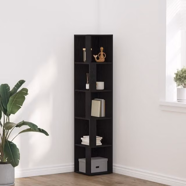 Berkfield Home Modern Corner Cabinet in Black Oak, W/D/H: 33 x 33 x 164.5 cm – 1