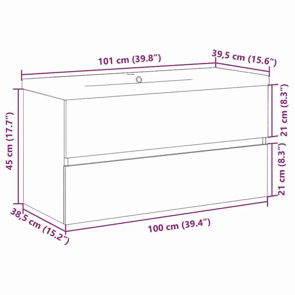 Berkfield Home Sink Cabinet with Built-in Basin in Old Wood Brown, W: 100 cm, D: 38.5 cm, H: 45 cm – 4