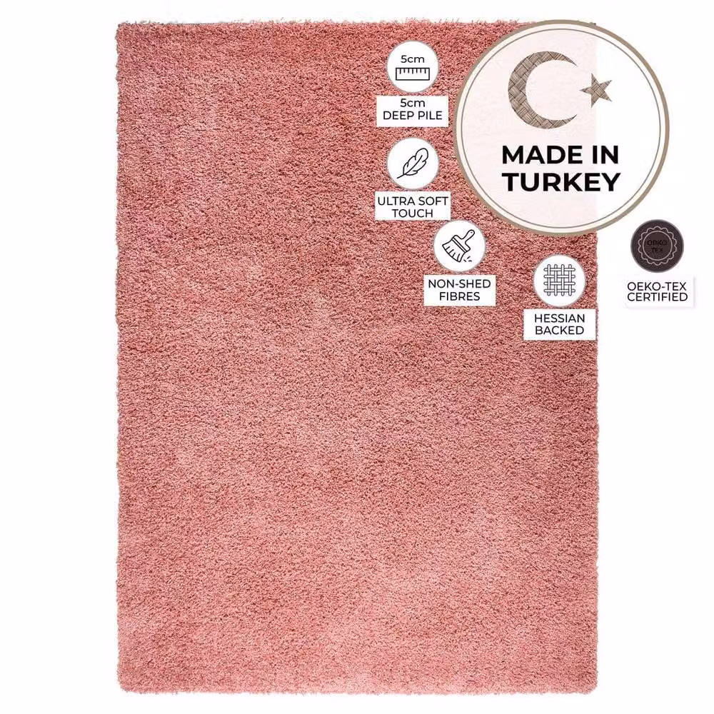 Bravich LTD California Shaggy Round Area Rug in Pink, Diameter: 150 cm – 5