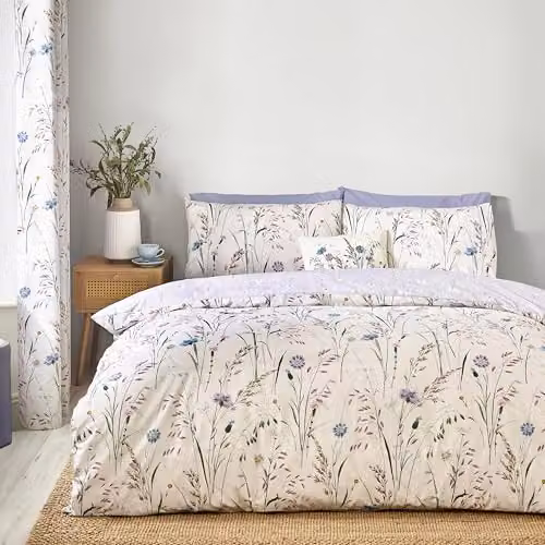 Catherine Lansfield Grasmere Floral Reversible Single Duvet Cover and Pillowcase Set in Purple, Duvet Cover: 135 x 200 cm, Pillowcase: 50 x 75 cm