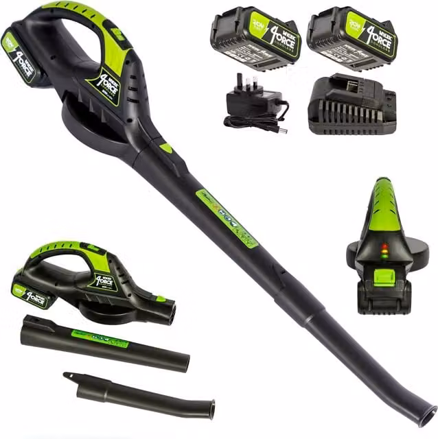 MYLEK Cordless Two-Speed Leaf Blower with 2 x 20V Li-ion Batteries and Fast Charger, Black