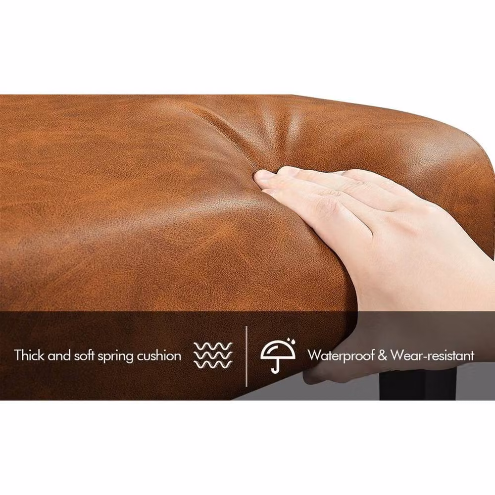 KORVIXA Set of 2 Retro Brown Faux Leather and Rubberwood Dining Chairs – 3