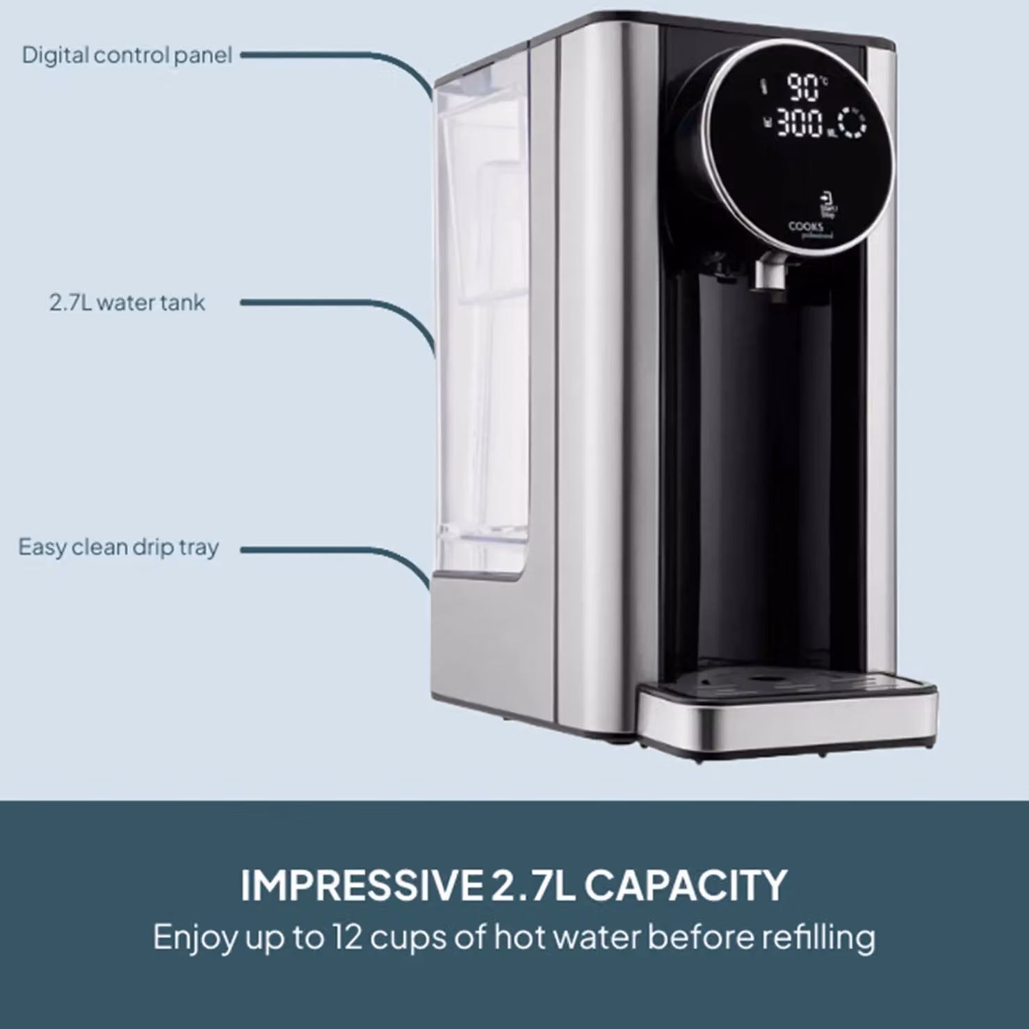 Cooks Professional Digital Hot Water Dispenser Instant Boiler Kettle 2500W 2.7L in Silver – 5