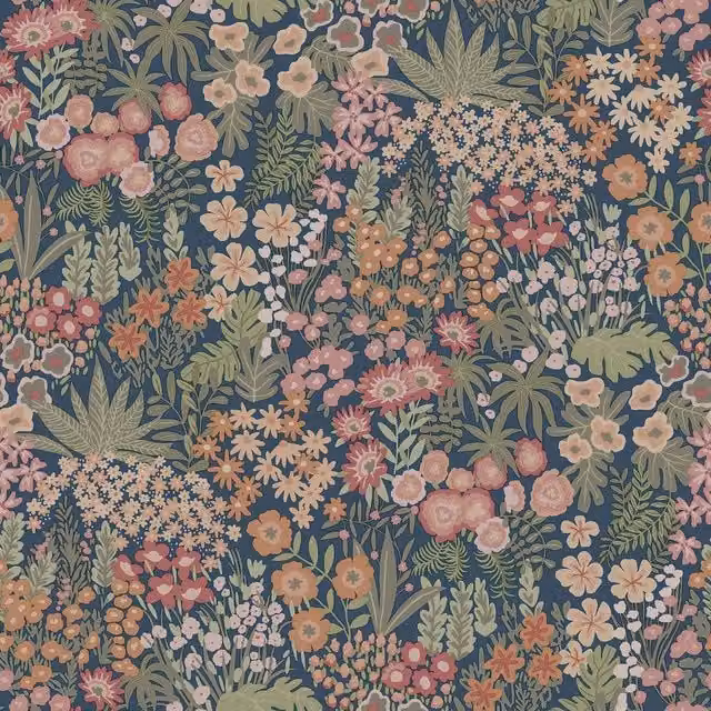 Holden Décor Everbloom Floral Textured Wallpaper in Mid Navy Blue and Multicolour