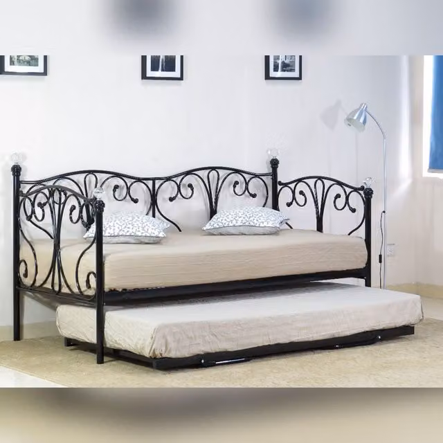 Comfy Living Ltd Metal Crystal Finial Day Bed in Black, W/D/H: 80 x 200 cm