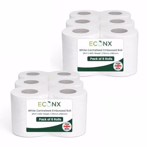 ECONX White 2-Ply Embossed Centrefeed Paper Towel Rolls, 12 Pack – 1