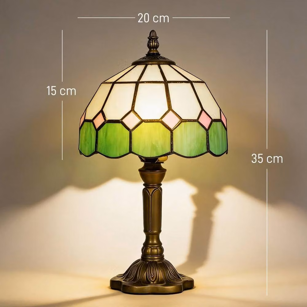 NESTLUNE Art Deco Tiffany-Style Table Lamp in Bronze and Multicolour Glass – 2
