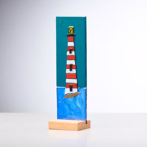 Sienna Glass Multicolour Standing Decorative Lighthouse Plaque, W: 19.0 cm, D: 5.5 cm, H: 5.5 cm – 1