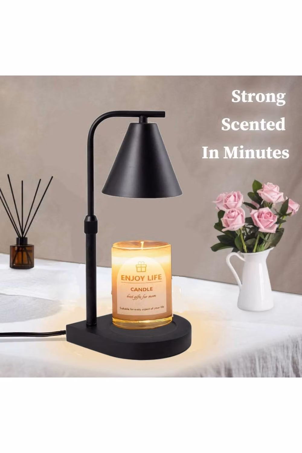 Living and Home Height Adjustable Candle Warmer Lamp with Timer and Dimmer in Black – 4