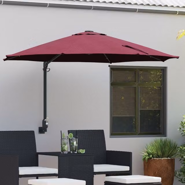 Berkfield Home Wall-mounted Garden Parasol with LEDs in Bordeaux Red – 1