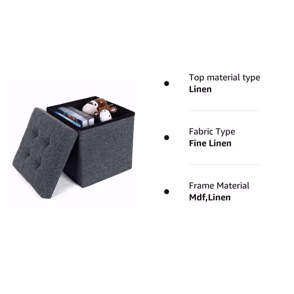 Dprodo Linen Folding Storage Ottoman and Foot Rest Stool in Grey, W/D/H: 38 x 38 x 38 cm – 5