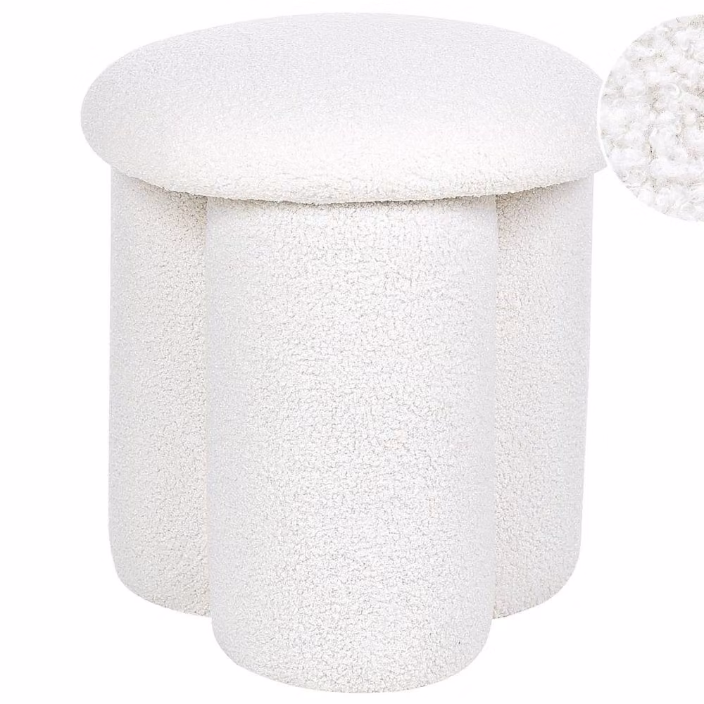 Wyld and Coco White Bouclé Cylindrical Pouffe Footstool, Diameter: 45 cm, Height: 40 cm – 2
