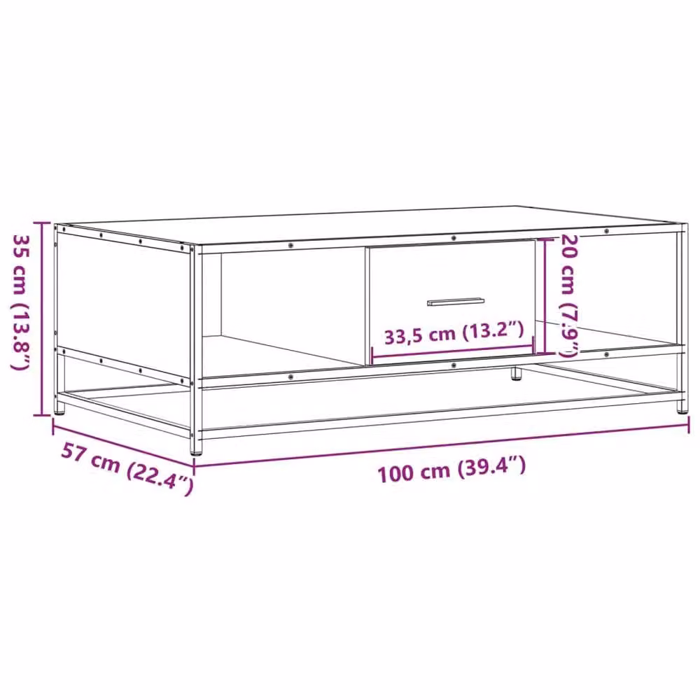 Berkfield Home Brown Oak Coffee Table with Metal Sled Base, W/D/H: 100 x 57 x 35 cm – 5