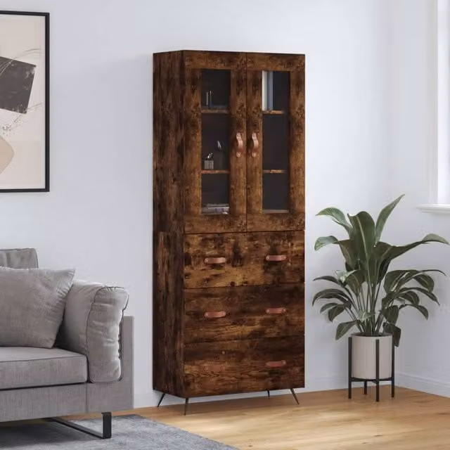 Berkfield Home Smoked Oak Highboard in Brown, W/D/H: 69.5 x 34 x 180 cm – 1