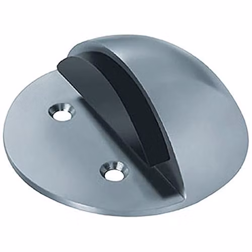 Loops Floor Mounted Half Moon Doorstop with Rubber Buffer in Brushed Silver Stainless Steel, 80mm Diameter