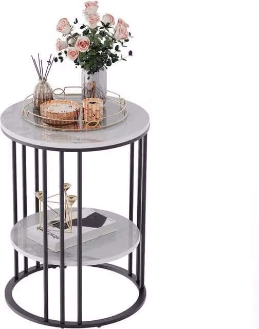 Kelvenix Retro Round White Marble Side Table – 1