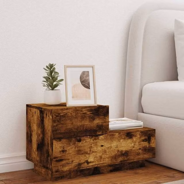Berkfield Home Decorative Bedside Cabinet with Integrated LED Lights, Smoked Oak, Brown, W: 70 cm, D: 36 cm, H: 40.5 cm – 1