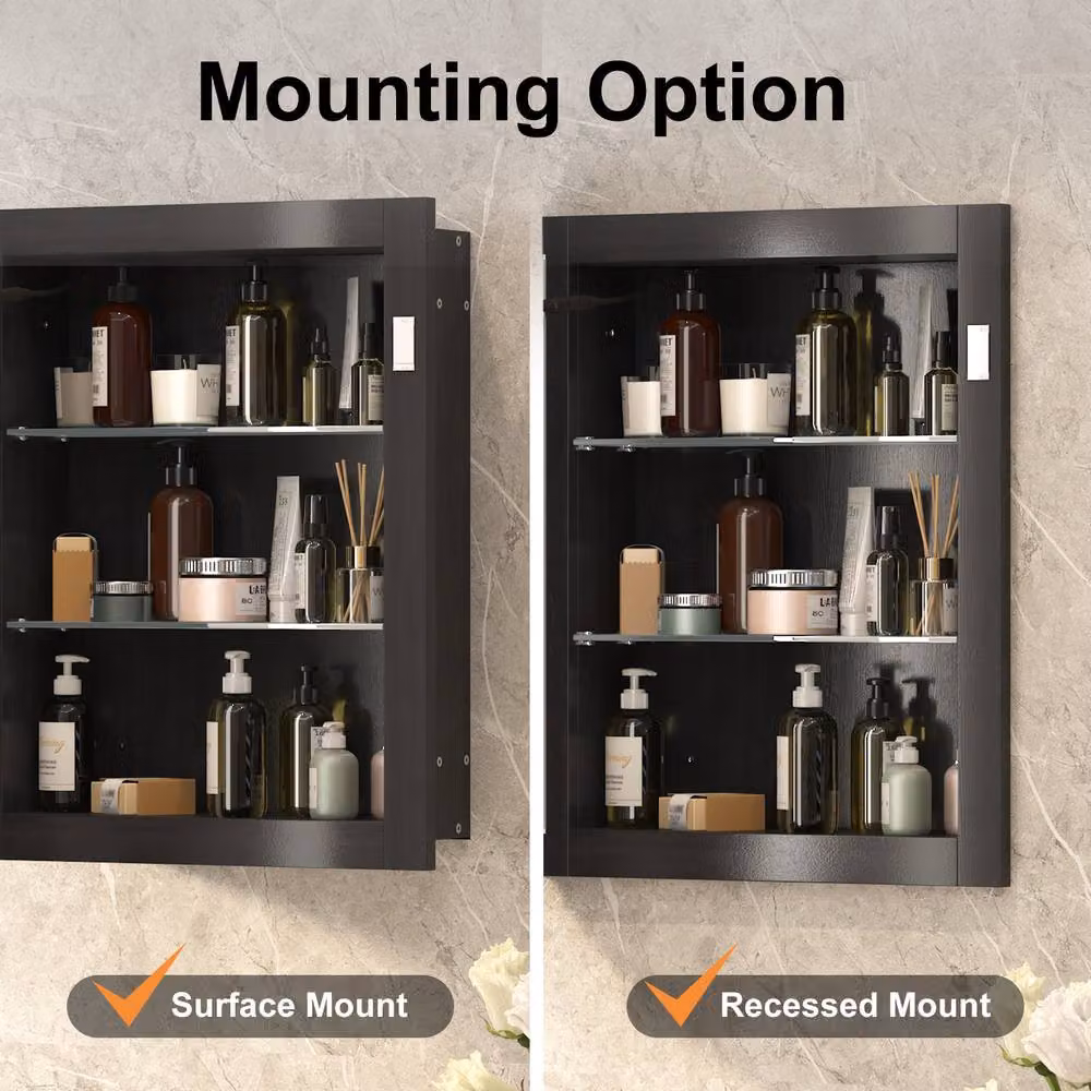 KEEPREAPER Modern Black Wall Mounted LED Bathroom Mirror Cabinet with Sensor Switch, W: 42 cm, H: 80 cm – 3