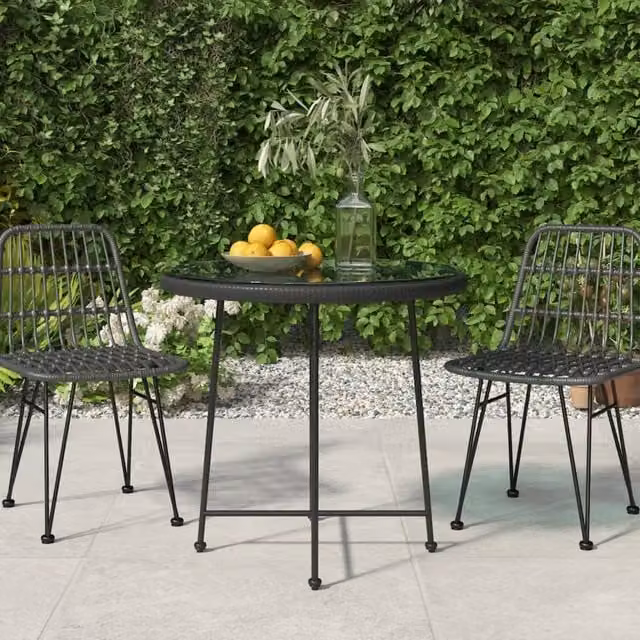 Berkfield Home Modern Black Dining Table with Tempered Glass and Steel, Diameter: 80 cm – 1