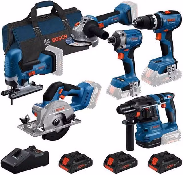 Bosch Professional 18V 6 Piece Combo Kit with 3 x ProCORE 4.0Ah Batteries, Blue
