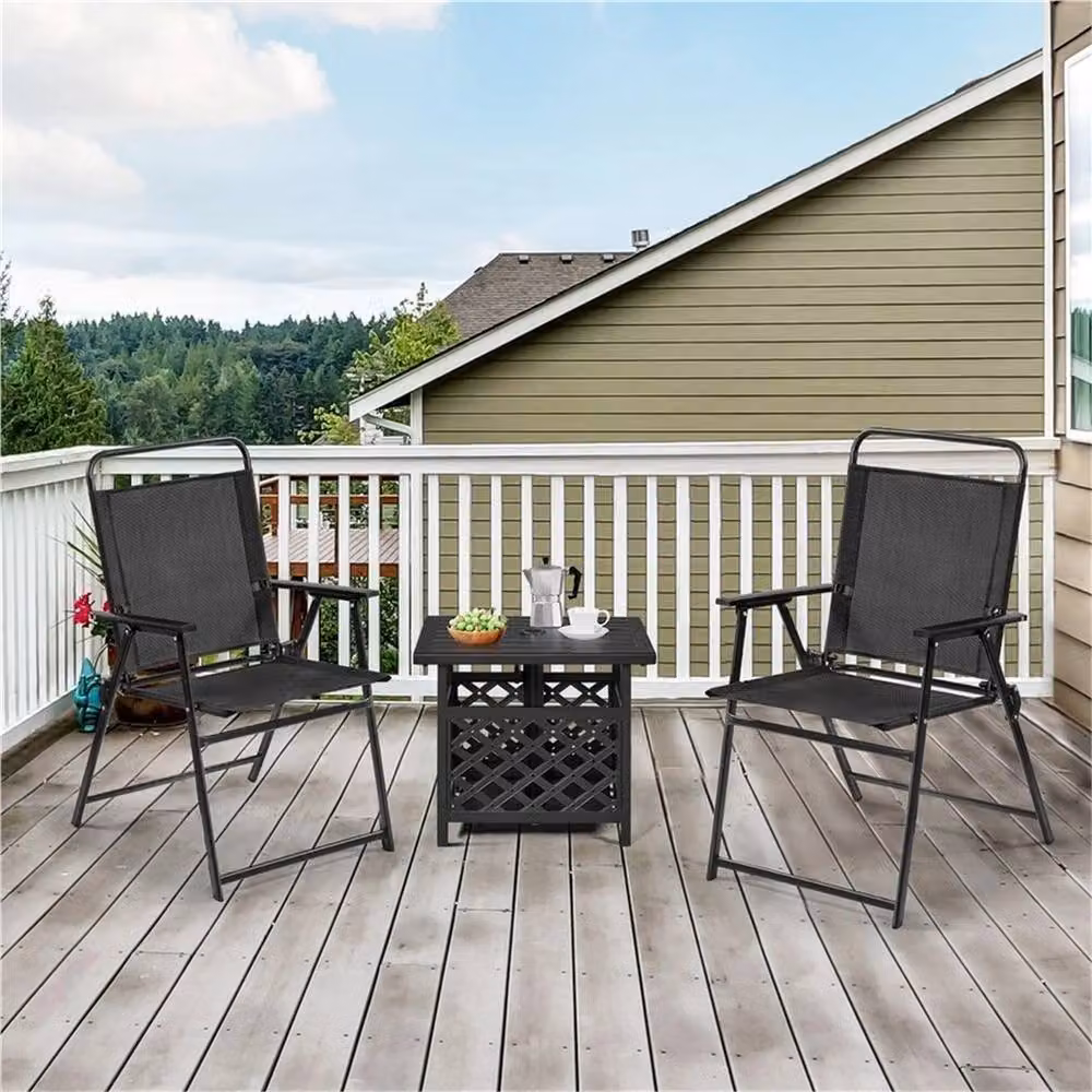 Kelvenix Set of 2 Black Foldable Outdoor Dining Chairs with Texteline and Metal Frame – 4