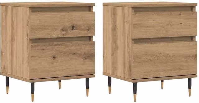 Berkfield Home Artisan Oak Bedside Cabinets, 2 Piece Set in Brown, W/D/H: 40 x 35 x 50 cm