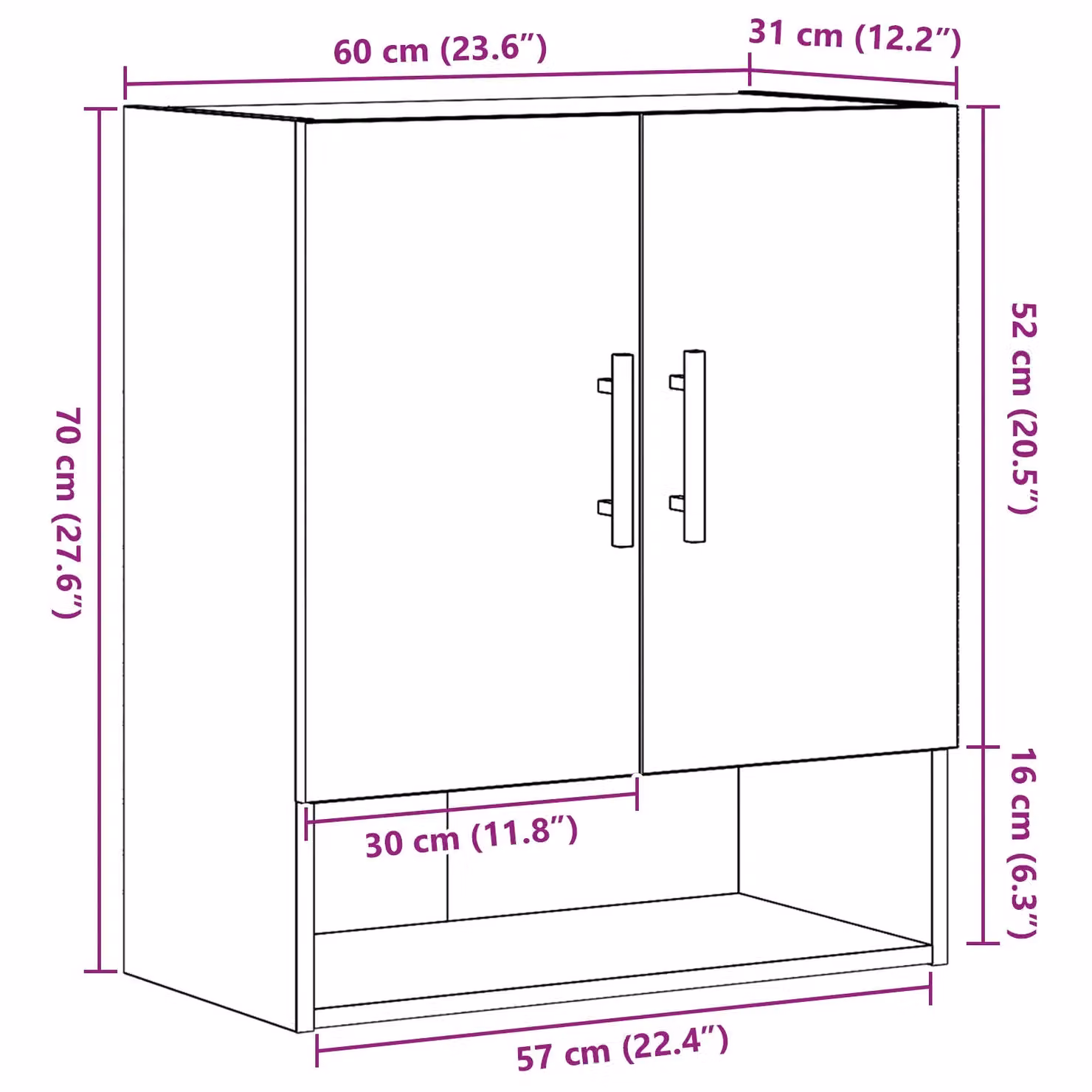 Berkfield Home Modern Wall Mounted Cabinet in Black Oak, W/D/H: 60 x 31 x 70 cm – 6